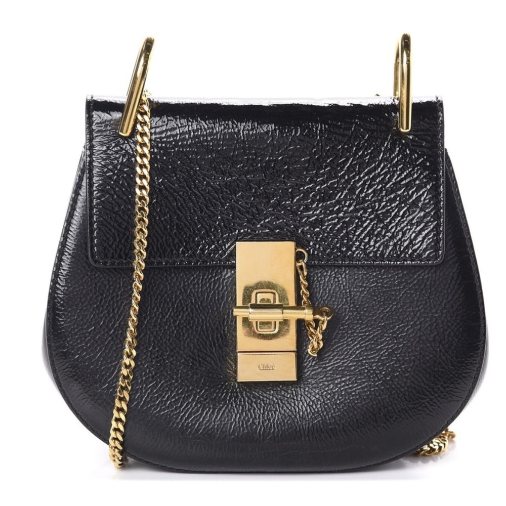 Chloe Mini Drew Black Patent Leather Bag